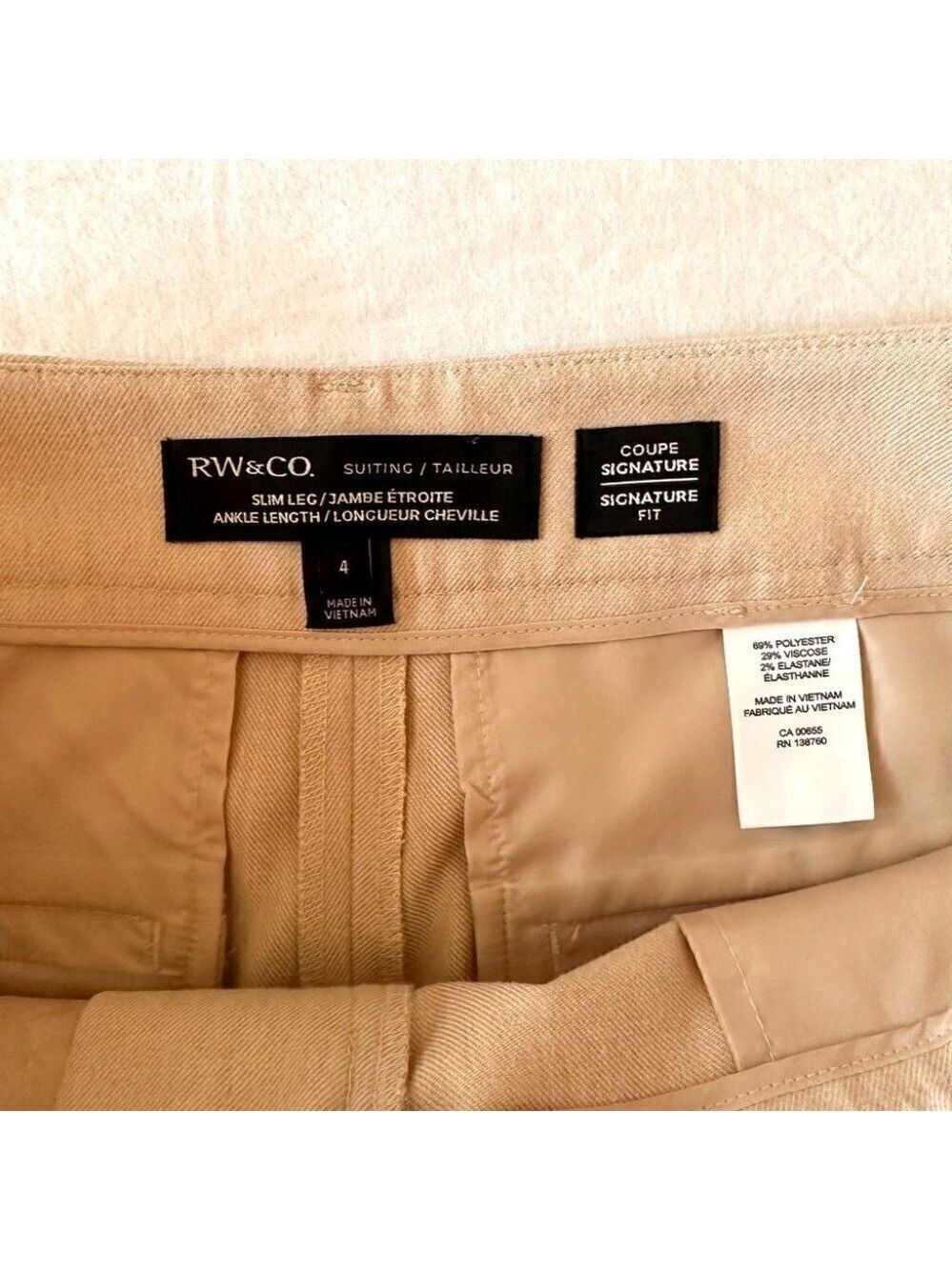 RW&Co. Womens Slim Leg Trousers Beige Size 4 Suiting Signature Fit Ankle Length - Picture 6 of 11